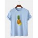 Mens 100% Cotton Pineapple Print Crew Neck Short Sleeve T-Shirts