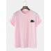 Mens Cute Cat Solid Color Casual O-Neck Short Sleeve T-Shirts