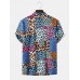 Mens Mixed Leopard Print Revere Collar Short Sleeve Shirts