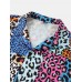 Mens Mixed Leopard Print Revere Collar Short Sleeve Shirts
