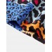 Mens Mixed Leopard Print Revere Collar Short Sleeve Shirts