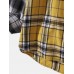 Mens Contrast Plaid Patchwork 100% Cotton Long Sleeve Hooded Shirts