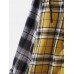 Mens Contrast Plaid Patchwork 100% Cotton Long Sleeve Hooded Shirts