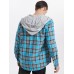 Mens Plaid Button Up 100% Cotton Casual Long Sleeve Hooded Shirts