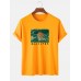 Mens 100% Cotton Ukiyoe Print Round Neck Short Sleeve T-Shirts