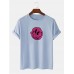 Mens 100% Cotton Smile Emojis Print Round Neck Short Sleeve T-Shirts