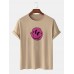 Mens 100% Cotton Smile Emojis Print Round Neck Short Sleeve T-Shirts