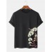 Mens 100% Cotton Mushroom Side Print O-Neck Short Sleeve T-Shirt