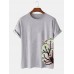 Mens 100% Cotton Mushroom Side Print O-Neck Short Sleeve T-Shirt