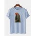 Mens 100% Cotton Forest Deer Painting Print Short Sleeve Casual T-Shirt