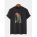 Mens 100% Cotton Forest Deer Painting Print Short Sleeve Casual T-Shirt