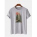 Mens 100% Cotton Forest Deer Painting Print Short Sleeve Casual T-Shirt