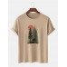 Mens 100% Cotton Forest Deer Painting Print Short Sleeve Casual T-Shirt