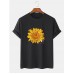 Mens 100% Cotton Flower Print Round Neck Casual Short Sleeve T-Shirts