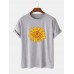 Mens 100% Cotton Flower Print Round Neck Casual Short Sleeve T-Shirts