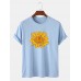 Mens 100% Cotton Flower Print Round Neck Casual Short Sleeve T-Shirts