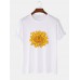 Mens 100% Cotton Flower Print Round Neck Casual Short Sleeve T-Shirts