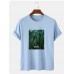 Mens 100% Cotton Forest Print Casual Short Sleeve T-Shirts