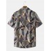 Mens All Over Leaf Print Revere Collar Short Sleeve Holiday Shirts