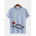 Mens Ukiyoe Landscape Print Cotton Short Sleeve T-Shirts