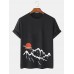 Mens Ukiyoe Landscape Print Cotton Short Sleeve T-Shirts