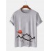 Mens Ukiyoe Landscape Print Cotton Short Sleeve T-Shirts