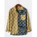Mens Gingham Check Patchwork 100% Cotton Long Sleeve Shirts