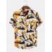 Mens Colorful Print Chest Pocket Short Sleeve Casual Shirts
