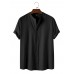 Mens Solid Color Stand Collar Cotton Basics Short Sleeve Shirts