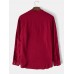 Mens Solid Stand Collar Linen Long Sleeve Henley Shirts With Sleeve Tabs