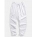 Mens Solid Color Plain Drawstring Elastic Waist Pants With Pocket