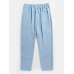 Mens Solid Color Plain Drawstring Elastic Waist Pants With Pocket