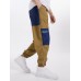 Mens Contrast Color Patchwork Drawstring Waist Jogger Pants