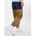 Mens Contrast Color Patchwork Drawstring Waist Jogger Pants