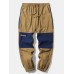 Mens Contrast Color Patchwork Drawstring Waist Jogger Pants