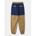 Mens Contrast Color Patchwork Drawstring Waist Jogger Pants