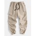 Mens Solid Color 100% Cotton Adjustable Button Cuff Drawstring Pants