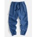 Mens Solid Color 100% Cotton Adjustable Button Cuff Drawstring Pants