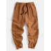 Mens Solid Color 100% Cotton Adjustable Button Cuff Drawstring Pants