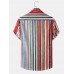Mens Colorful Striped Button Up Holiday Short Sleeve Shirts