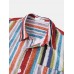 Mens Colorful Striped Button Up Holiday Short Sleeve Shirts