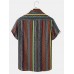 Mens Geometry Stripe Print Lapel Pocket Short Sleeve Shirts