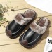 Men's Winter Slippers Leather Comfy Warm Shoes Anti-slip Indoor Flats