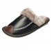 Men's Winter Slippers Leather Comfy Warm Shoes Anti-slip Indoor Flats