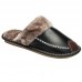 Men's Winter Slippers Leather Comfy Warm Shoes Anti-slip Indoor Flats