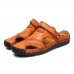 Men's Leather Sandals & Slippers Shoes Beach Hand Stitching Closed Toe Soft Slip On Casual