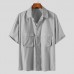 INCERUN Mens Short Sleeve Shirt Button Up Breathable Business Work Formal Plain Top Tee
