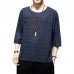 Men 3/4 Sleeve Retro Chinese Style Tang Blouse Casual Baggy Shirts Hiking T-shirt