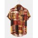 Mens 100% Cotton Color Block Contrast Lapel Short Sleeve Shirt