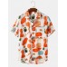 Mens 100% Cotton Color Block Cartoon Print Lapel Short Sleeve Shirt